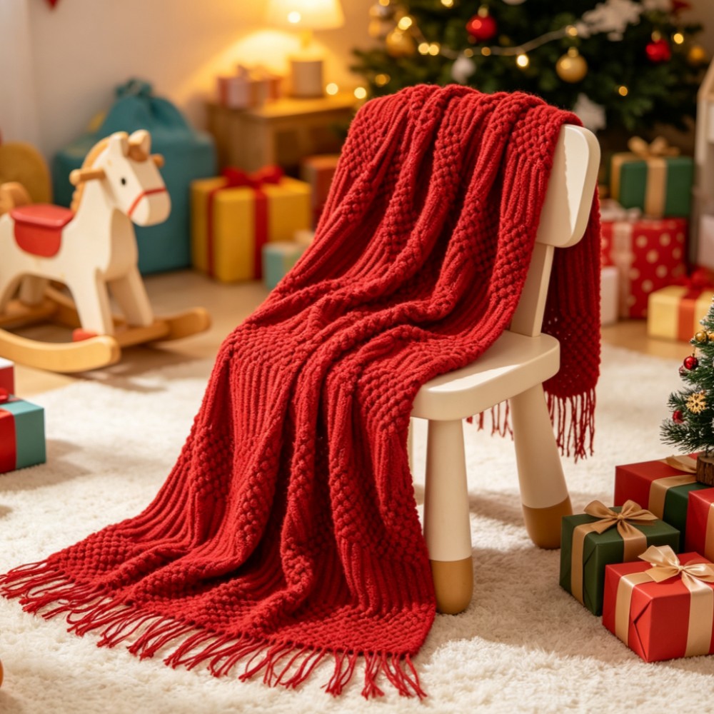 Red Boho Chunky Knitted Throw  - đánh giá và giá Throw Blanket Chunky Knit